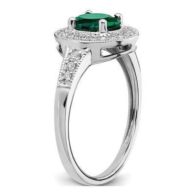 14K White Gold 1/6 ct tw Lab-Created Emerald & Diamond Halo Ring – view 7