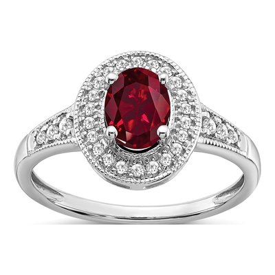 14K White Gold 1/6 ct tw Lab-Created Ruby & Diamond Halo Ring