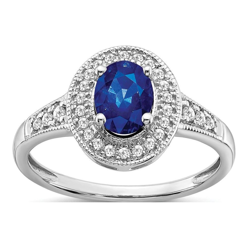 14K White Gold 1/6 ct tw Lab-Created Sapphire & Diamond Halo Ring