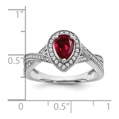 14K White Gold 1/4 ct tw Lab-Created Ruby & Diamond Pear Halo Ring – view 3
