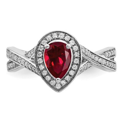 14K White Gold 1/4 ct tw Lab-Created Ruby & Diamond Pear Halo Ring – view 5