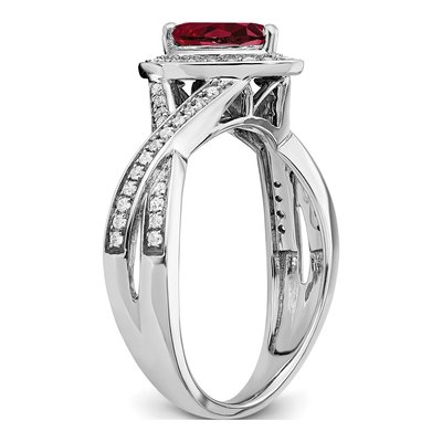 14K White Gold 1/4 ct tw Lab-Created Ruby & Diamond Pear Halo Ring – view 7