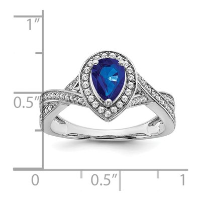 14K White Gold 1/4 ct tw Lab-Created Sapphire & Diamond Pear Halo Ring – view 3