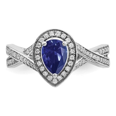 14K White Gold 1/4 ct tw Lab-Created Sapphire & Diamond Pear Halo Ring – view 5