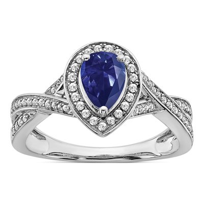 14K White Gold 1/4 ct tw Lab-Created Sapphire & Diamond Pear Halo Ring
