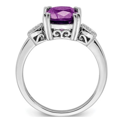 14K White Gold 1/20 ct tw Amethyst & Diamond Cushion Ring – view 3