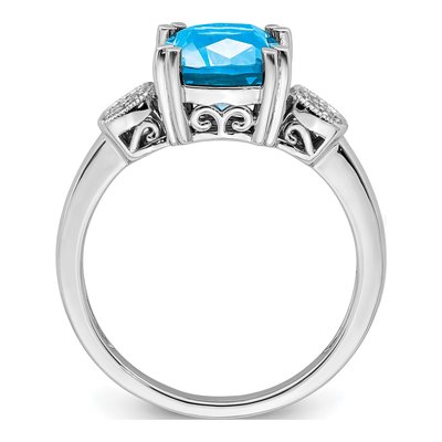14K White Gold 1/20 ct tw Swiss Blue Topaz & Diamond Cushion Ring – view 2