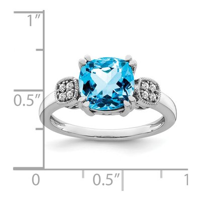 14K White Gold 1/20 ct tw Swiss Blue Topaz & Diamond Cushion Ring – view 3