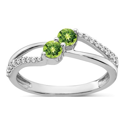 14K White Gold 1/6 ct tw Peridot & Diamond Two-Stone Ring