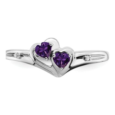 10K White Gold Amethyst & Diamond Heart Ring – view 5