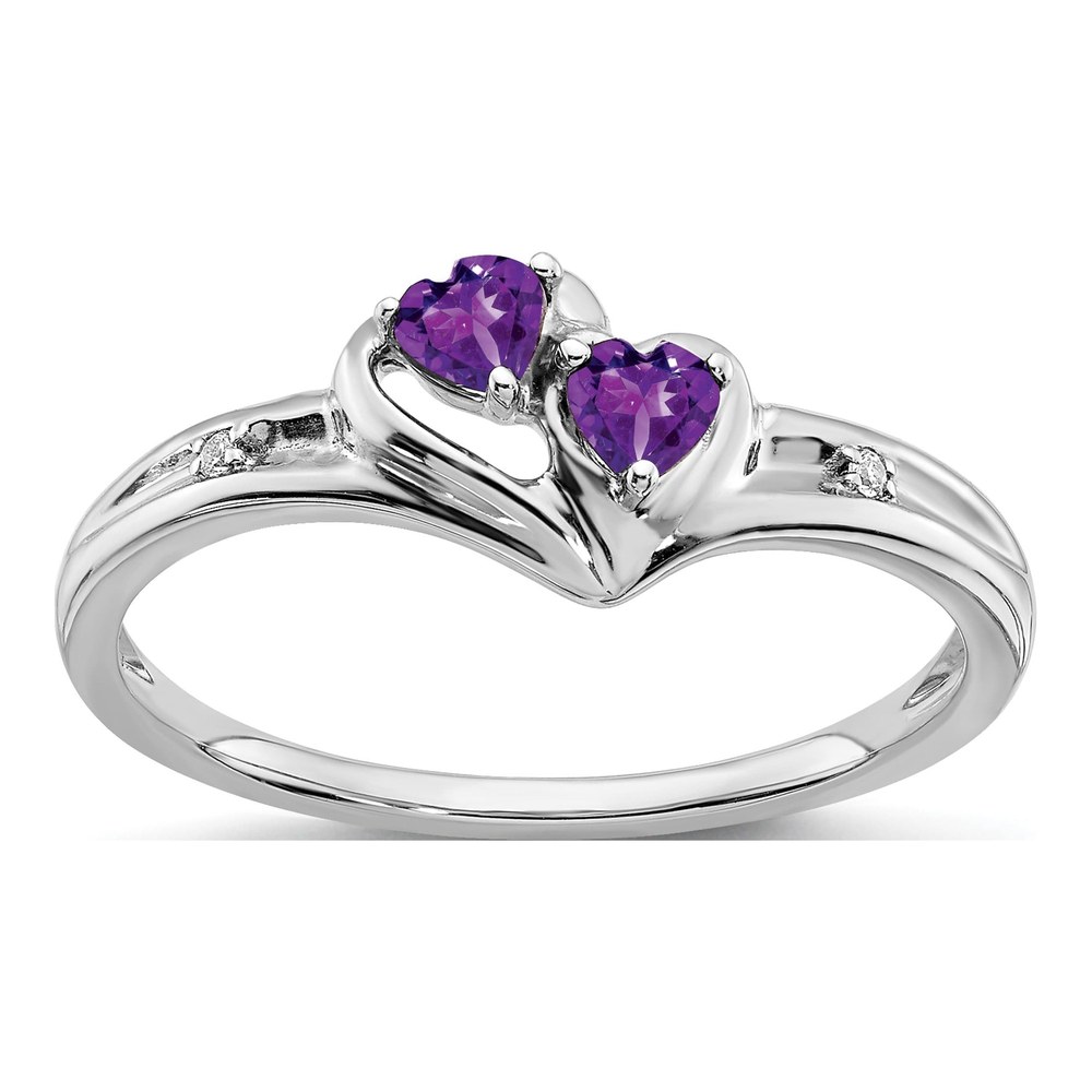 10K White Gold Amethyst & Diamond Heart Ring
