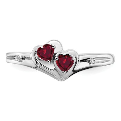 10K White Gold Lab-Created Ruby & Diamond Heart Ring – view 4