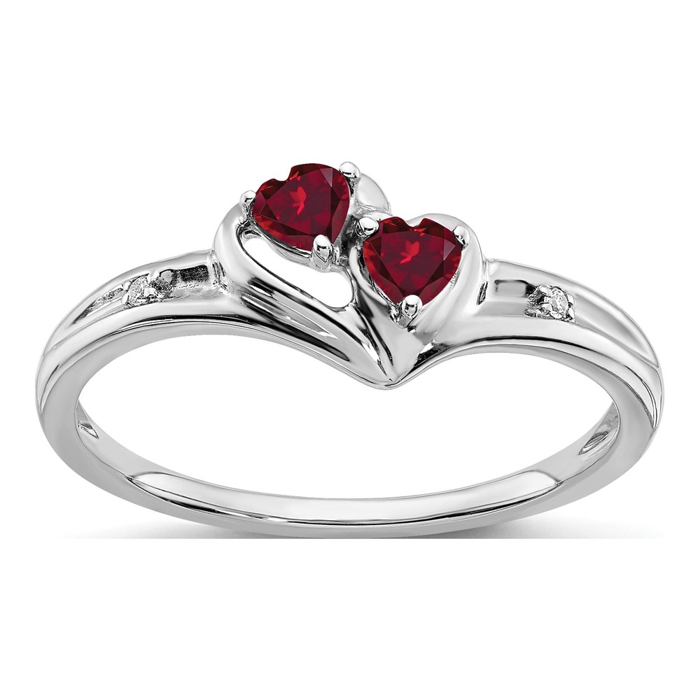 10K White Gold Lab-Created Ruby & Diamond Heart Ring