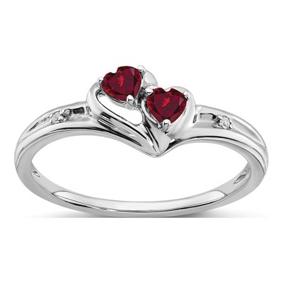 10K White Gold Lab-Created Ruby & Diamond Heart Ring