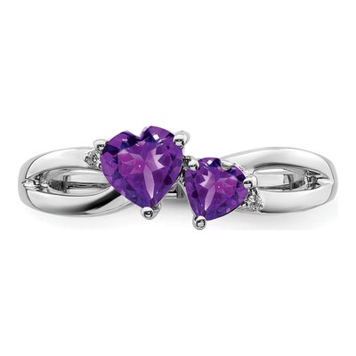 10K White Gold Amethyst & Diamond 2-Stone Heart Ring – view 5
