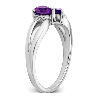 10K White Gold Amethyst & Diamond 2-Stone Heart Ring – view 7