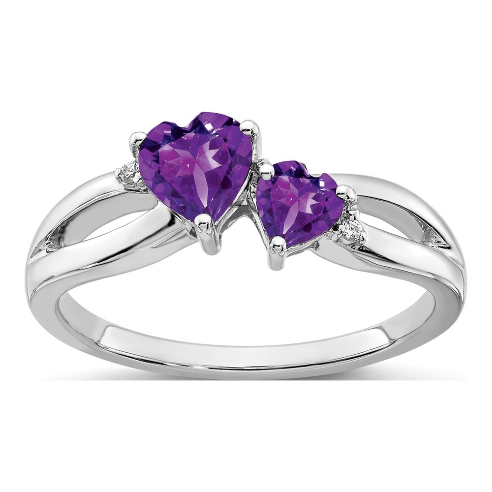 10K White Gold Amethyst & Diamond 2-Stone Heart Ring