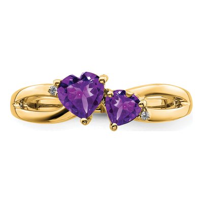 10K Yellow Gold Amethyst & Diamond Heart Ring – view 4