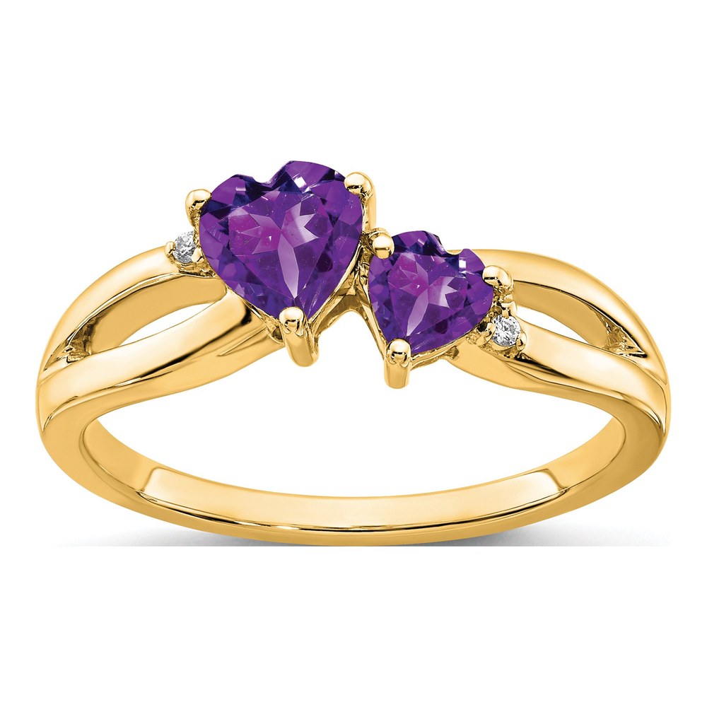 10K Yellow Gold Amethyst & Diamond Heart Ring