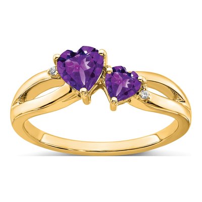 10K Yellow Gold Amethyst & Diamond Heart Ring