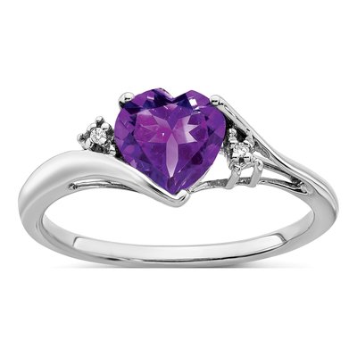 14K White Gold Amethyst & Diamond Heart Ring