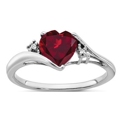 14K White Gold Lab-Created Ruby & Diamond Heart Ring