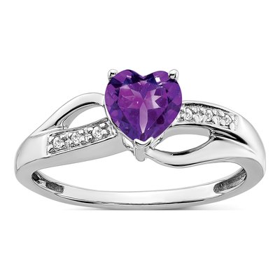 10K White Gold Amethyst & Diamond Heart Ring