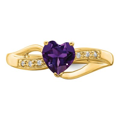 10K Yellow Gold Amethyst & Diamond Heart Ring – view 6