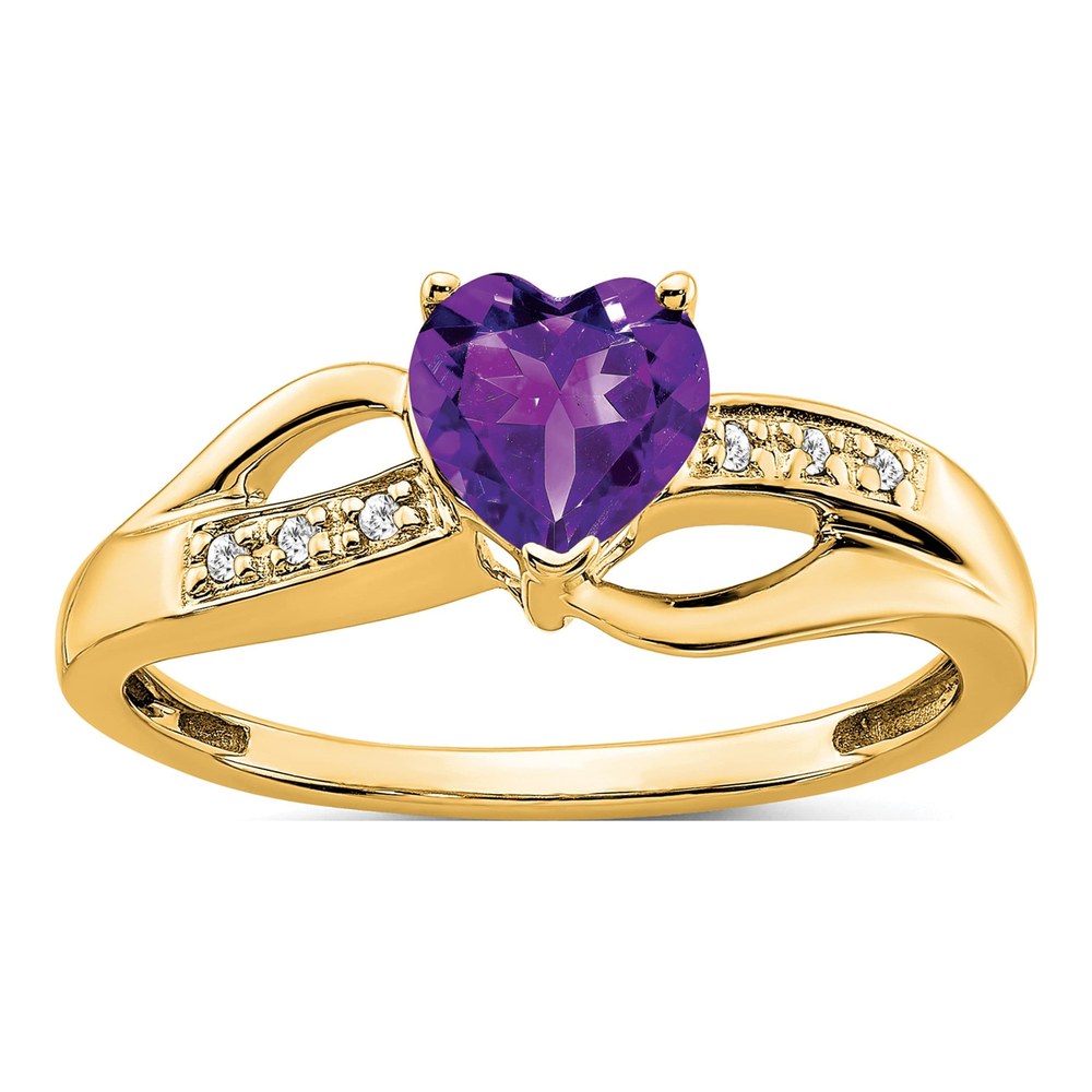 10K Yellow Gold Amethyst & Diamond Heart Ring