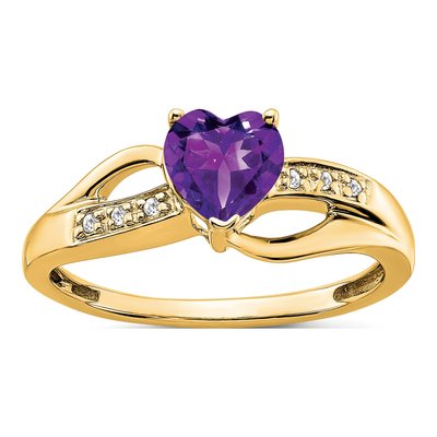10K Yellow Gold Amethyst & Diamond Heart Ring