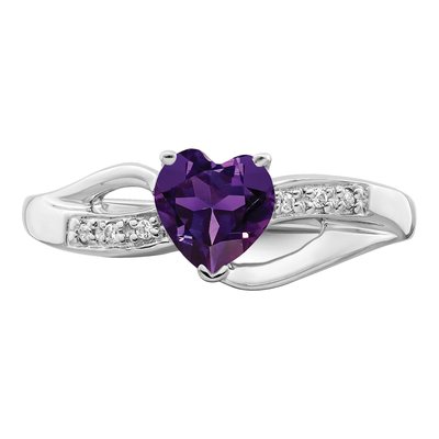 14K White Gold Amethyst & Diamond Heart Ring – view 6