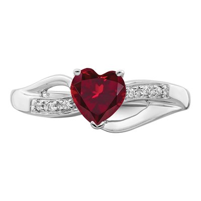 14K White Gold Lab-Created Ruby & Diamond Heart Ring – view 5