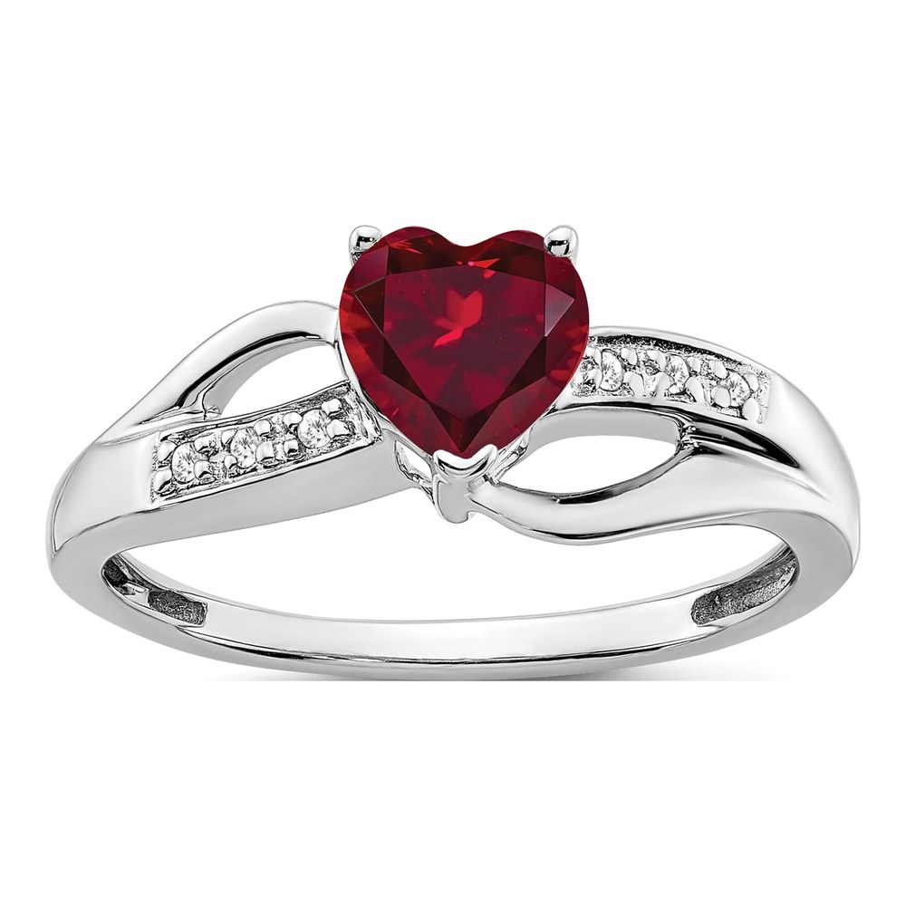 14K White Gold Lab-Created Ruby & Diamond Heart Ring