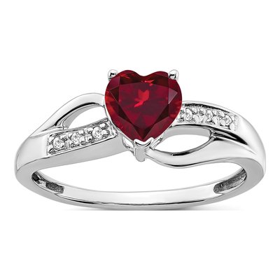 14K White Gold Lab-Created Ruby & Diamond Heart Ring