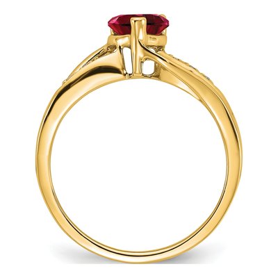 14K Yellow Gold Lab-Created Ruby & Diamond Heart Ring – view 2