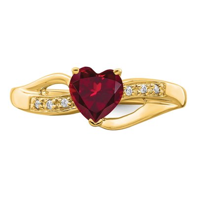 14K Yellow Gold Lab-Created Ruby & Diamond Heart Ring – view 5