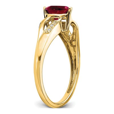 14K Yellow Gold Lab-Created Ruby & Diamond Heart Ring – view 7