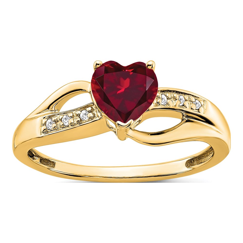 14K Yellow Gold Lab-Created Ruby & Diamond Heart Ring