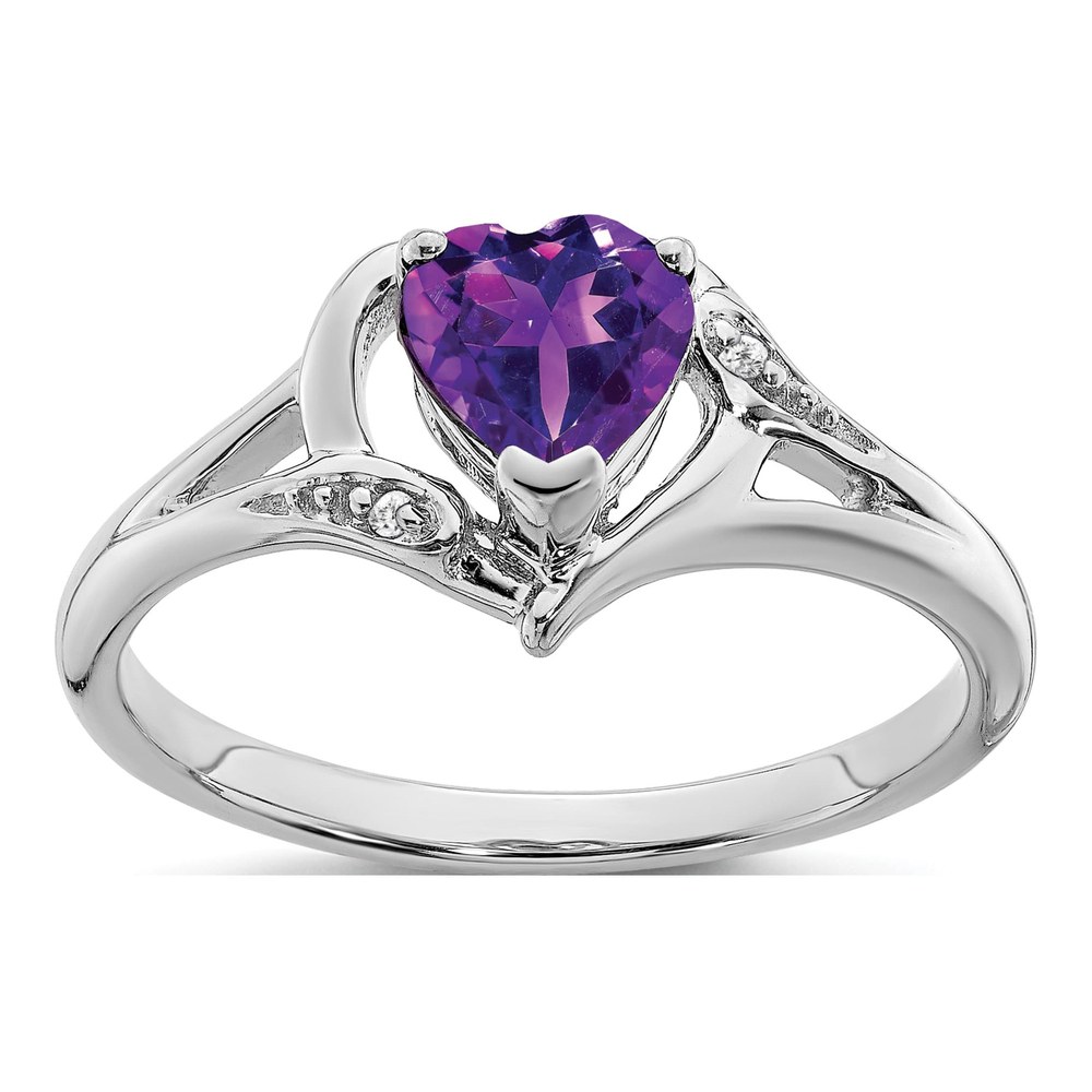 14K White Gold Amethyst & Diamond Heart Ring