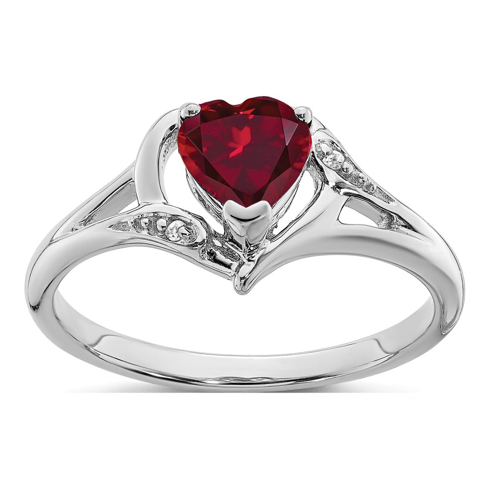 14K White Gold Lab-Created Ruby & Diamond Heart Ring