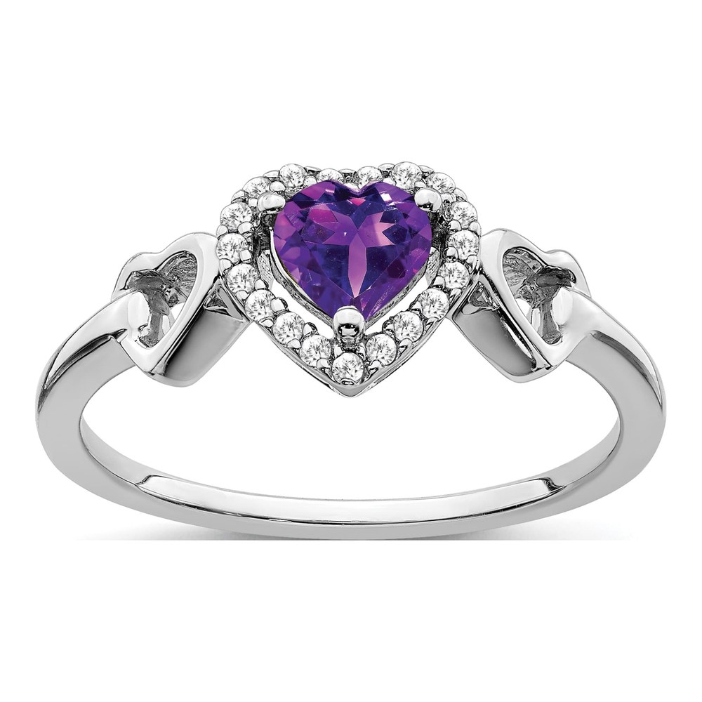14K White Gold 1/10 ct tw Amethyst & Diamond Heart Halo Ring