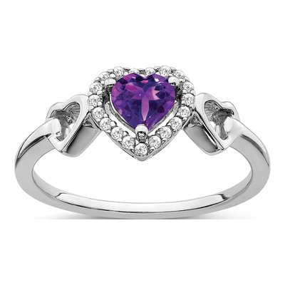 14K White Gold 1/10 ct tw Amethyst & Diamond Heart Halo Ring