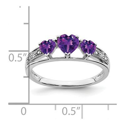 10K White Gold Amethyst & Diamond Heart 3-Stone Ring – view 3
