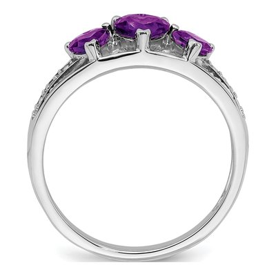 14K White Gold Amethyst & Diamond Heart 3-Stone Ring – view 3