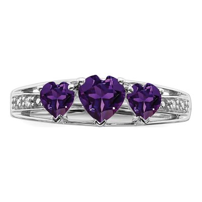 14K White Gold Amethyst & Diamond Heart 3-Stone Ring – view 6