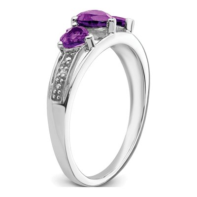 14K White Gold Amethyst & Diamond Heart 3-Stone Ring – view 8