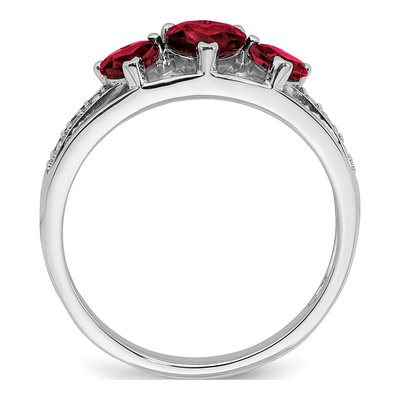 14K White Gold Ruby & Diamond Heart 3-Stone Ring – view 2