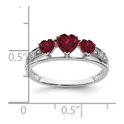 14K White Gold Ruby & Diamond Heart 3-Stone Ring – view 3