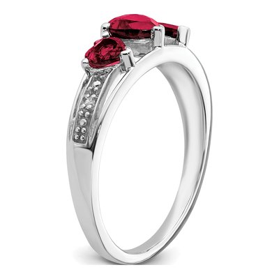14K White Gold Ruby & Diamond Heart 3-Stone Ring – view 7