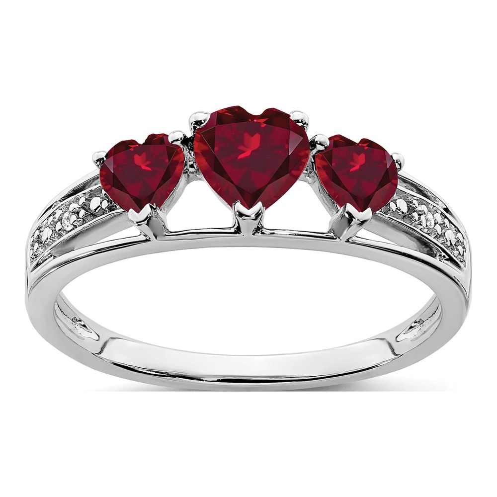 14K White Gold Ruby & Diamond Heart 3-Stone Ring